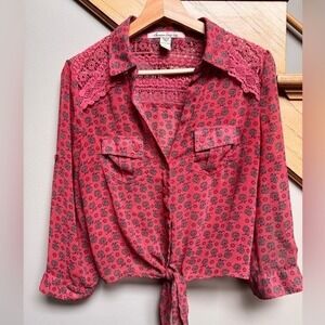 American Rag Cie Women Crop Top S Lace Floral Country Boho Cottagecore Western